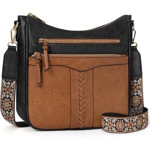 Women’s Black And Brown Leather 7-Pocket Purses Crossbody Bags And Shoulder Bag